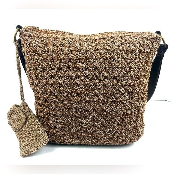 Brown Crochet Boho Shoulder Bag with small case - Picture 1 of 16